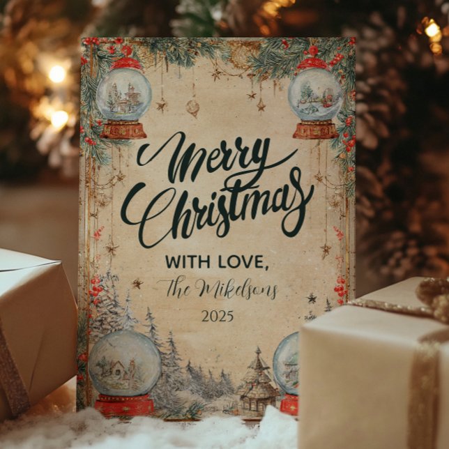 Vintage Snö Globe-julen Julkort (Skapare uppladdad)