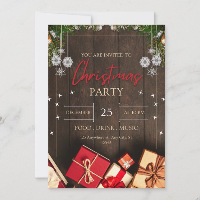 Vintage, snö-jul, rustik inbjudningar (Framsida)