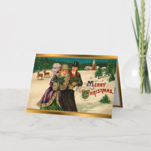 Vintage Snö och renjul jul Helgkort