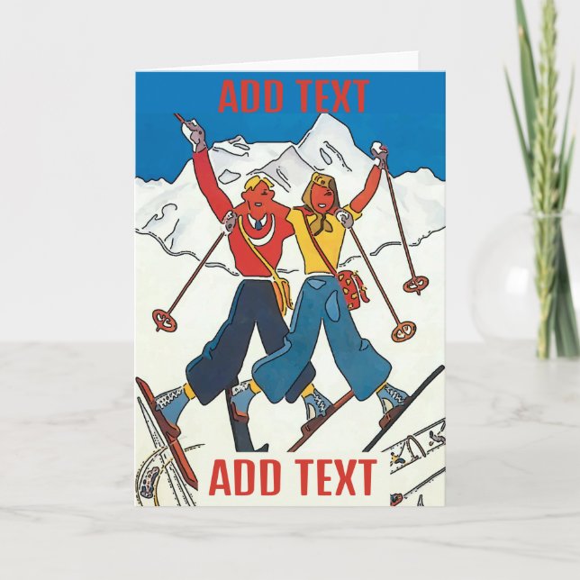 Vintage Snö par, lägg till text, kort (Framsida)