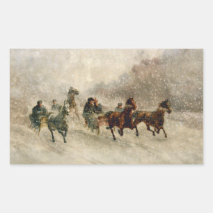 Vintage Snö Sleigh tävla Rektangulärt Klistermärke