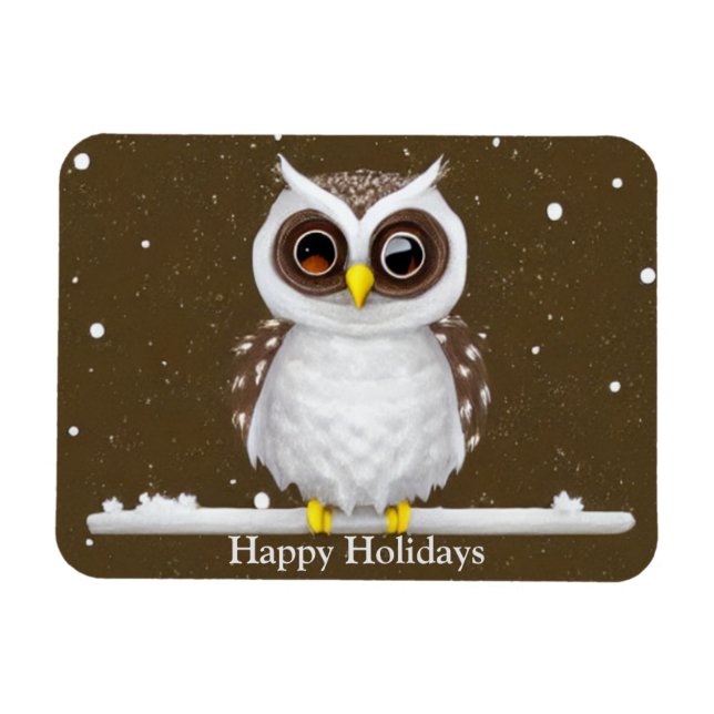 Vintage Snö Uggla Helgdag Magnet (Horisontell)