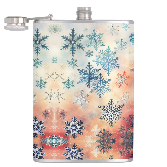 Vintage Snöflingor Mönster - Flaska Fickplunta (Öppnad)