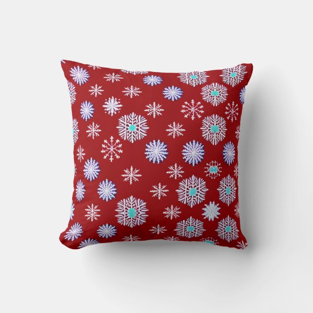 Vintage snöflingor på rött kudde (Framsida)