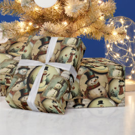 Vintage Snögubbars Wonderland Collage Presentpapper