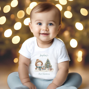 Vintage Snögubbe Boy Blue Första jul Namn T Shirt