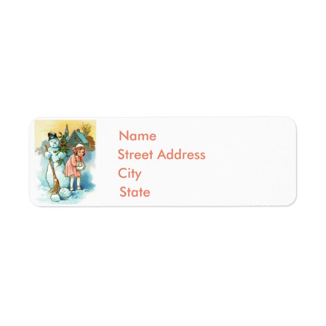 Vintage Snögubbe & Girl Returadress Etikett (Framsidan)