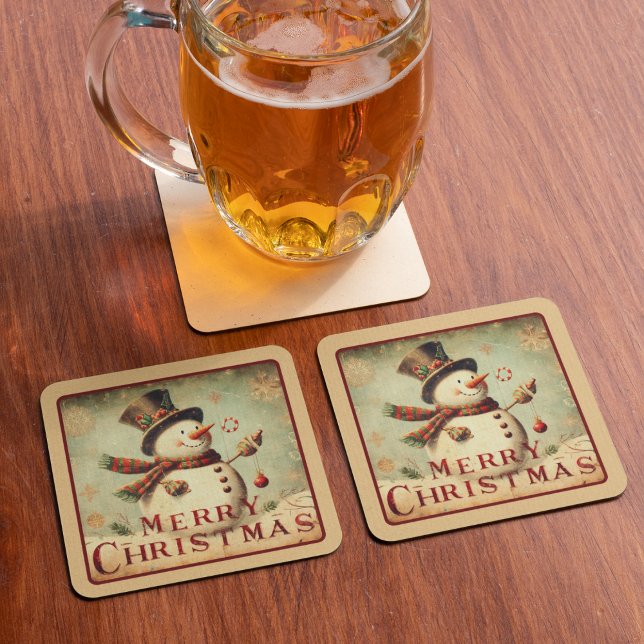 VINTAGE SNÖGUBBE - GOD JUL PAPPER UNDERLÄGG (Vintage Snowman - Merry Christmas paper coaster)