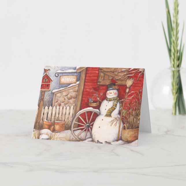 Vintage Snögubbe Helgkort (Framsida)