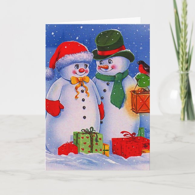 Vintage Snögubbe Helgkort (Framsida)