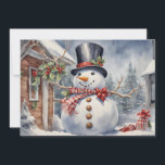 Vintage Snögubbe Holly Berries jul Julkort<br><div class="desc">Vintage-julkort med en målning av lycklig snögubbe med ett stort svart top hat. Personlig på baksidan med ditt budskap och namn. Kontakta mig om du behöver hjälp med din anpassning eller om du vill be om ytterligare matchning eller samordning av Zazzle-produkter.</div>