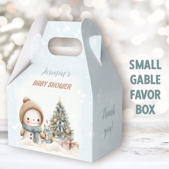 Vintage Snögubbe jul Boy Baby Shower Small Presentaskar (Snowman Blue Small Gable Favor Boxes - You can choose from 3 sizes of these gable favor boxes)