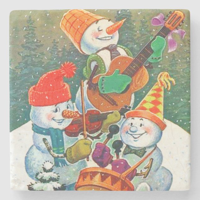 Vintage Snögubbe julband Underlägg Sten (Framsidan)