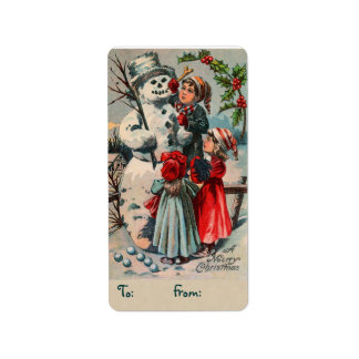 Vintage Snögubbe juletiketter Adressetikett