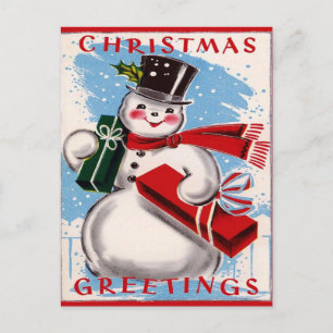 Vintage Snögubbe julhälsningar vykort