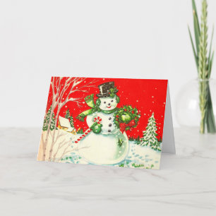 Vintage Snögubbe julkort Kort