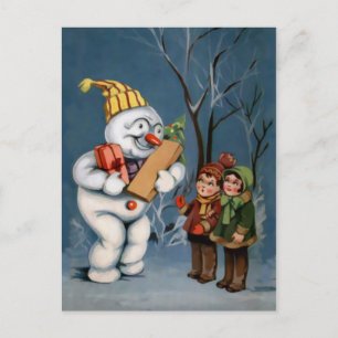 Vintage Snögubbe med Presenter Vykort