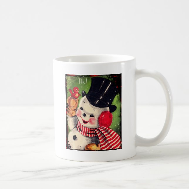 Vintage Snögubbe med rödfågel Kaffemugg (Höger)
