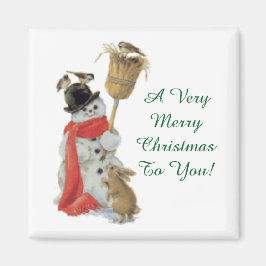 Vintage Snögubbe med vänner Magnet