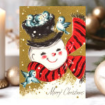 Vintage Snögubbe och Bluebirds God jul Helgkort<br><div class="desc">Vintage Snögubbe och Bluebirds God jul Helgdag Card. Den här designen har en snögubbe med bluebirds. Vilken vacker helgdag. Anpassa det här anpassad design med ditt eget i hälsning.</div>