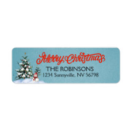 Vintage Snögubbe och Julgranar Returadress Etikett