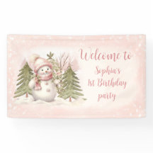 Vintage Snögubbe Rosa Winter 1:a födelsedag