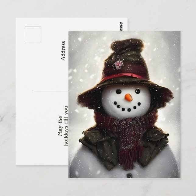 Vintage Snögubbe vykort (Fram/baksida)