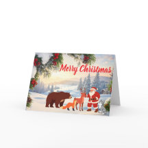 Vintage Snöig Jul Tomte och Skogsdjur
