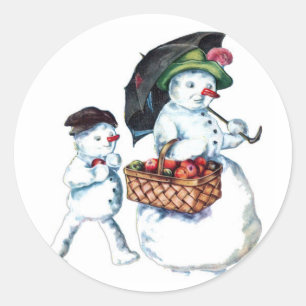 Vintage Snöpar julklapp Runt Klistermärke