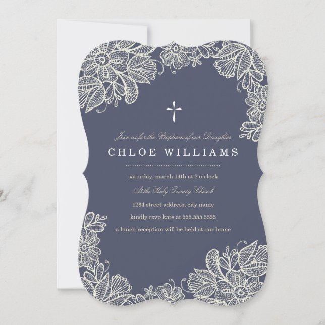 Vintage Snöre Baptism Inbjudningar (Framsida)