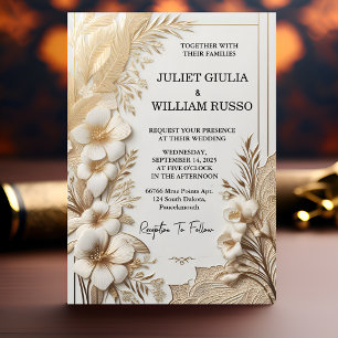Vintage Snöre Blommigt guldolja Embossed Bröllop Inbjudningar