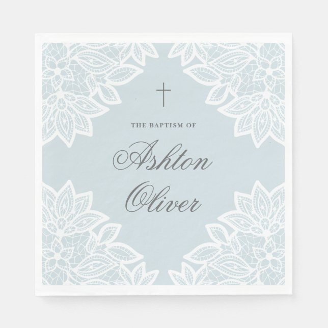 Vintage Snöre Blue Christening Baptism Pappersservett (Framsidan)