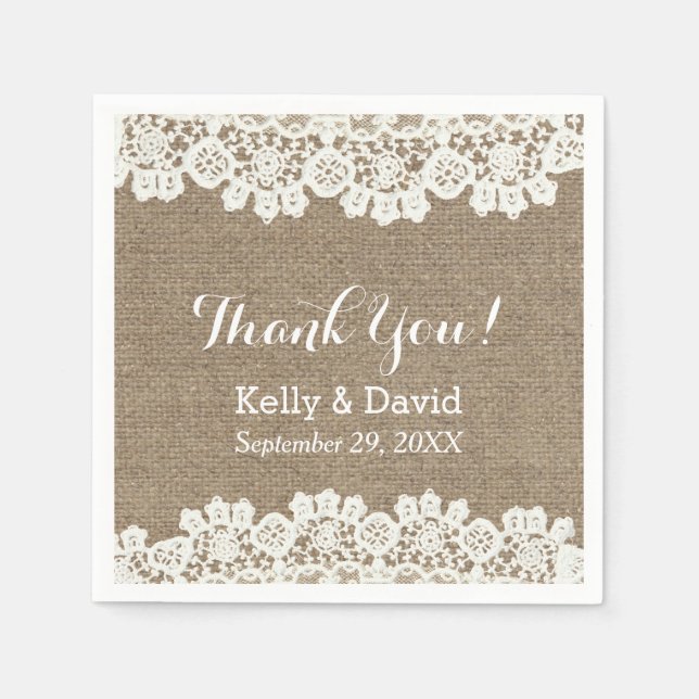 Vintage Snöre & Burlap Rustic Bröllop Tack Pappersservett (Framsidan)