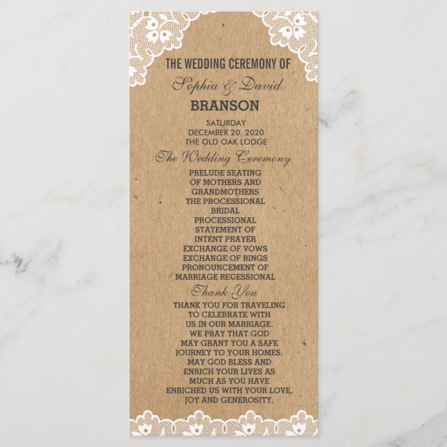 Vintage Snöre Craft Papper Bröllop Anpassningsbar  Program (Framsida)