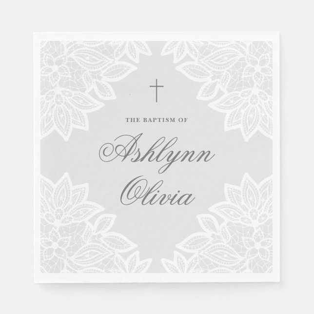 Vintage Snöre Grått  Christening Baptism Pappersservett (Framsidan)