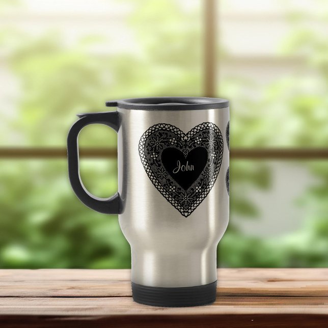 Vintage Snöre Heart Resemugg (Valentine Lace Heart Travel Mug. Show your big beautiful heart!)