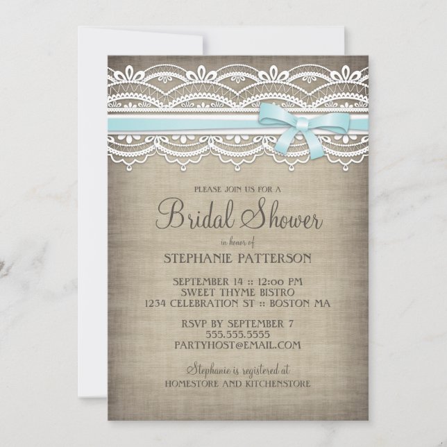 Vintage Snöre & Linen Rustic Elegance Möhippa Inbjudningar (Framsida)