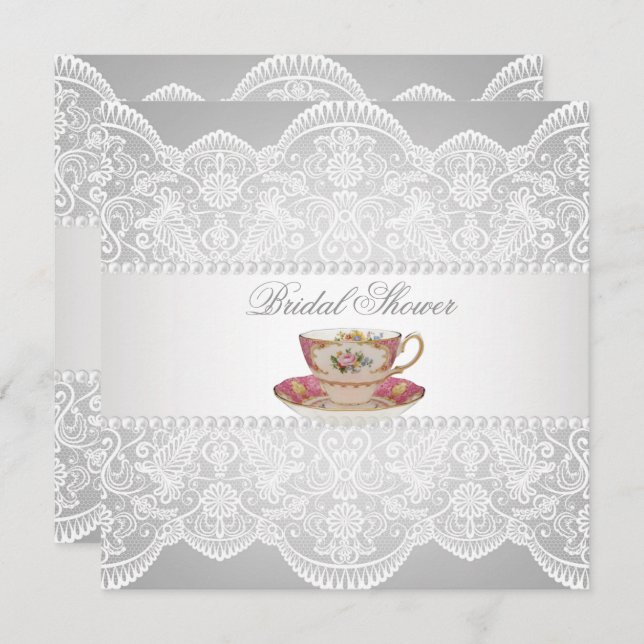 Vintage Snöre Möhippa Tea Party-inbjudan Inbjudningar (Fram/baksida)