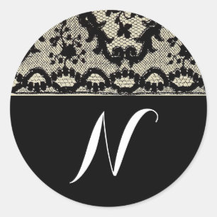 Vintage Snöre Monogram Runt Klistermärke