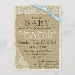 Vintage Snöre och Bow Baby Shower Blue Inbjudningar