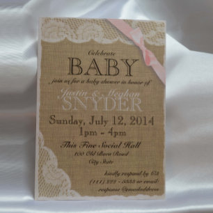 Vintage Snöre och Bow Baby Shower Rosa Inbjudningar