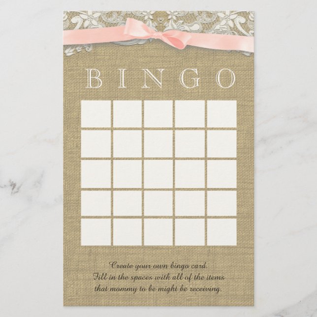 Vintage Snöre och  Bow Shower Bingo (Framsida)