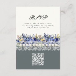 Vintage Snöre och pärlhöns Blommigt QR-koden Bröll Tilläggskort