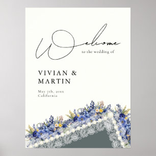 Vintage Snöre och Pearls Blommigt Bröllop Välkomst Poster
