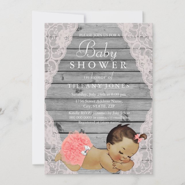 Vintage Snöre Rustic Girl Baby Shower Inbjudan (Framsida)