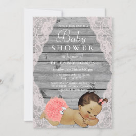 Vintage Snöre Rustic Girl Baby Shower Inbjudan