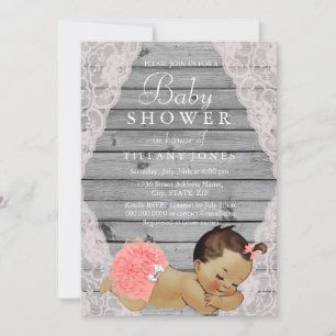 Vintage Snöre Rustic Girl Baby Shower Inbjudan