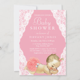Vintage Snöre Rustic Rosa Baby Shower Inbjudan