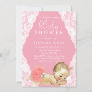 Vintage Snöre Rustic Rosa Baby Shower Inbjudan