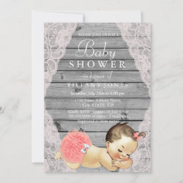 Vintage Snöre Rustic Wood Girl Baby Shower Inbjuda Inbjudningar